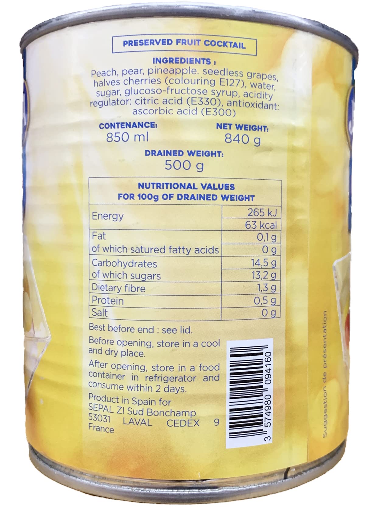 Cocktail de Fruits - Salades de Fruits 840g/Boîte - Lot de 1, 2, 3, 6 et 12 Boites - Livraison Gratuite France - Expédition depuis France par la sté Bo Time (6)