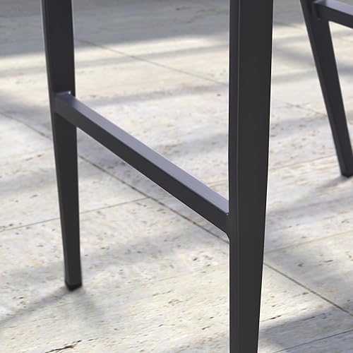 Miniatura 8 de PURPLE LEAF Juego de 2 taburetes de bar de altura de mostrador de aluminio moderno de mimbre de ratán con respaldo y cojín para cocina, césped,