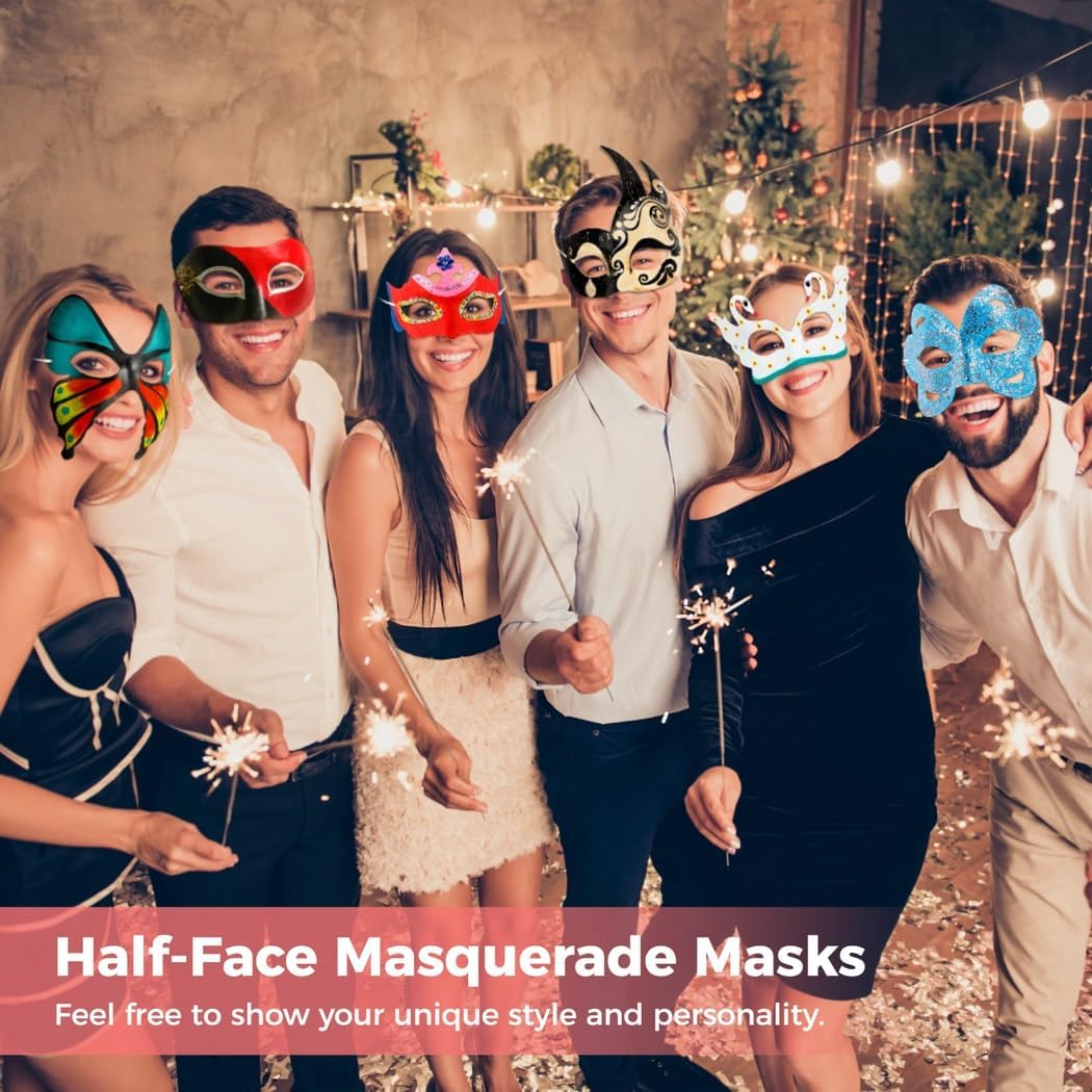 24 White Half-Face Masquerade Masks, Diy Pulp Mask Set With 6 Artistic Styles, Paintable Costume Masks For Stage & Festivals