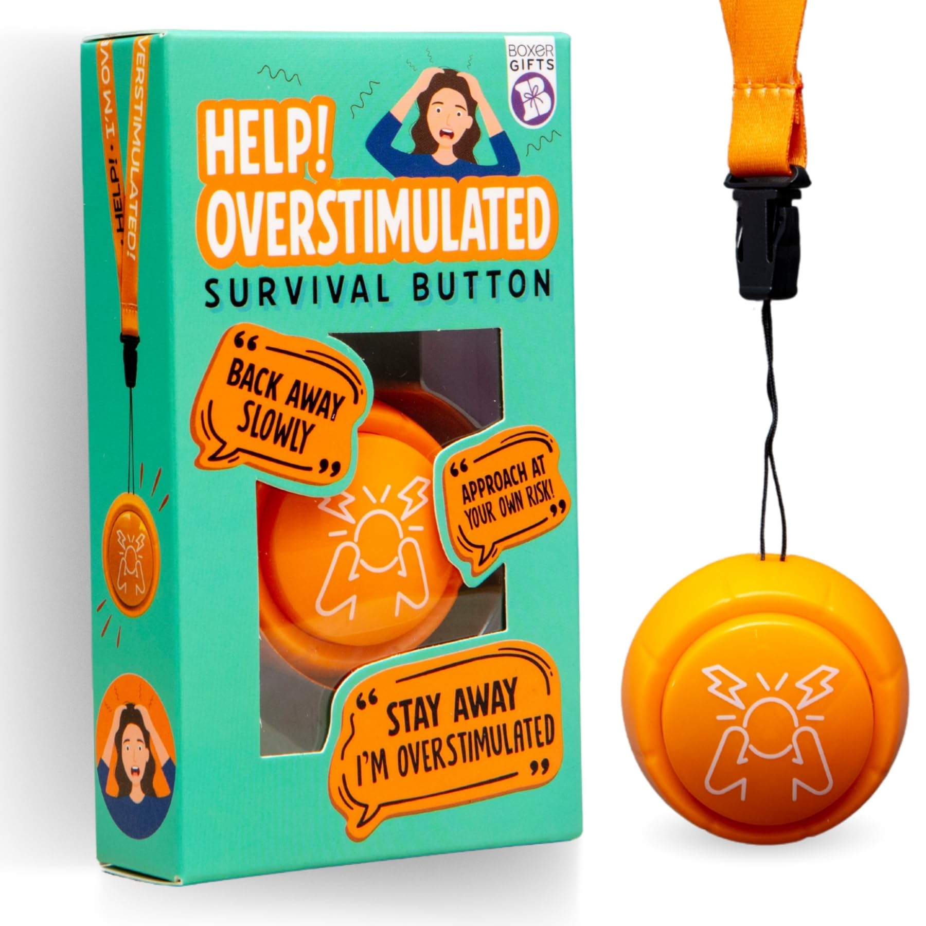Boxer Gifts Overstimulated Novelty Survival Button - Joke Gifts for Women Colleagues and Mums - Funny Work Secret Santa