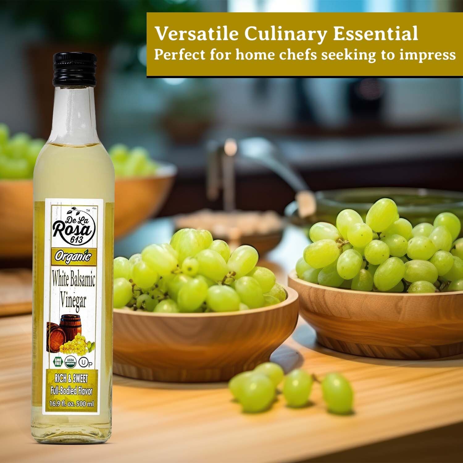 De La Rosa Organic White Balsamic Vinegar, Aged in Spanish Wood Barrels, Kosher for Passover, Vegan & Gluten-Free, Great for Salad Dressing, Marinades, Organic Balsamic Vinegar 16.9 Oz (Pack of 2)