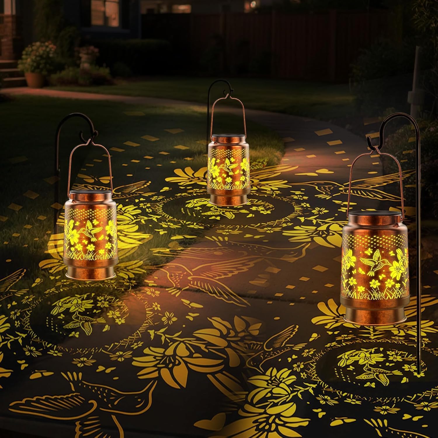 Solar Lanterns Outdoor Waterproof 2 Pack, Hummingbird Garden Decor Hanging Solar Lights for Yard, Patio, Pathway