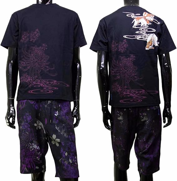 Amazon | [絡繰魂] セットアップ 和柄 メンズ 292055 (M, ブラック  