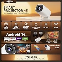 Vista 2 de Mini Projector with Wifi and Bluetooth, 4K Protable Smart Projector Build-in Android 14, 130" Screen Auto Keystone Movie Projector Compatible with