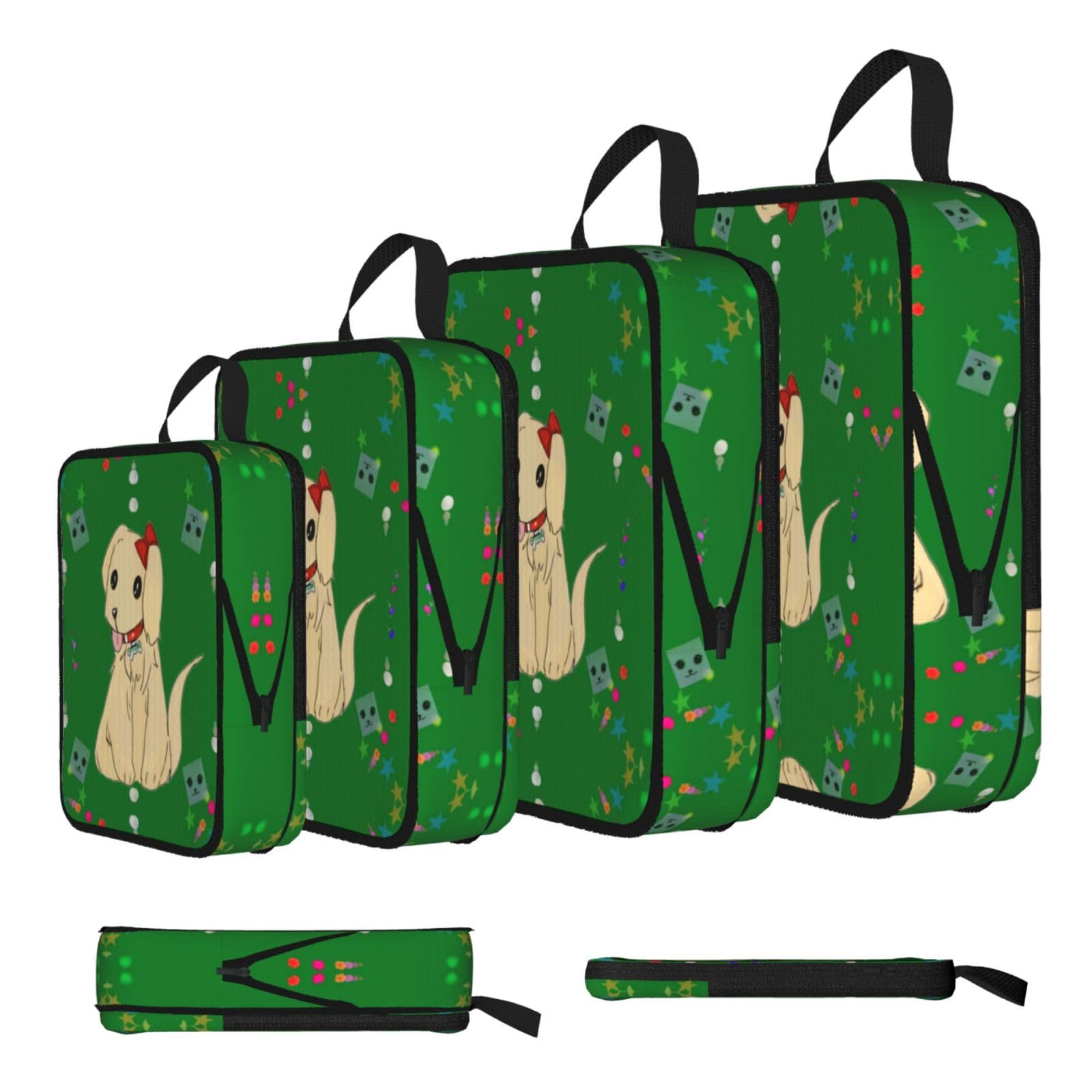 Sxzvvbn Black Cartoon Dog On Grass Compression Packing Cubes 4 Piece Set