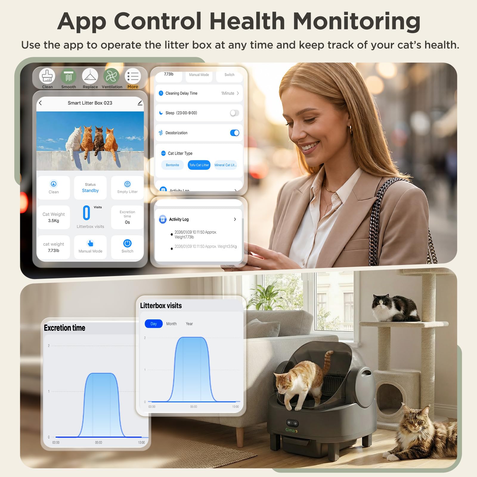 Gimars Open Top Design Self Cleaning Litter Box, Automatic Cat Litter Box for Multiple Cats & Senior Cats, App Control with Safety Sensors, Low Odor, Includes Trash Bags & Litter Mat - image 3