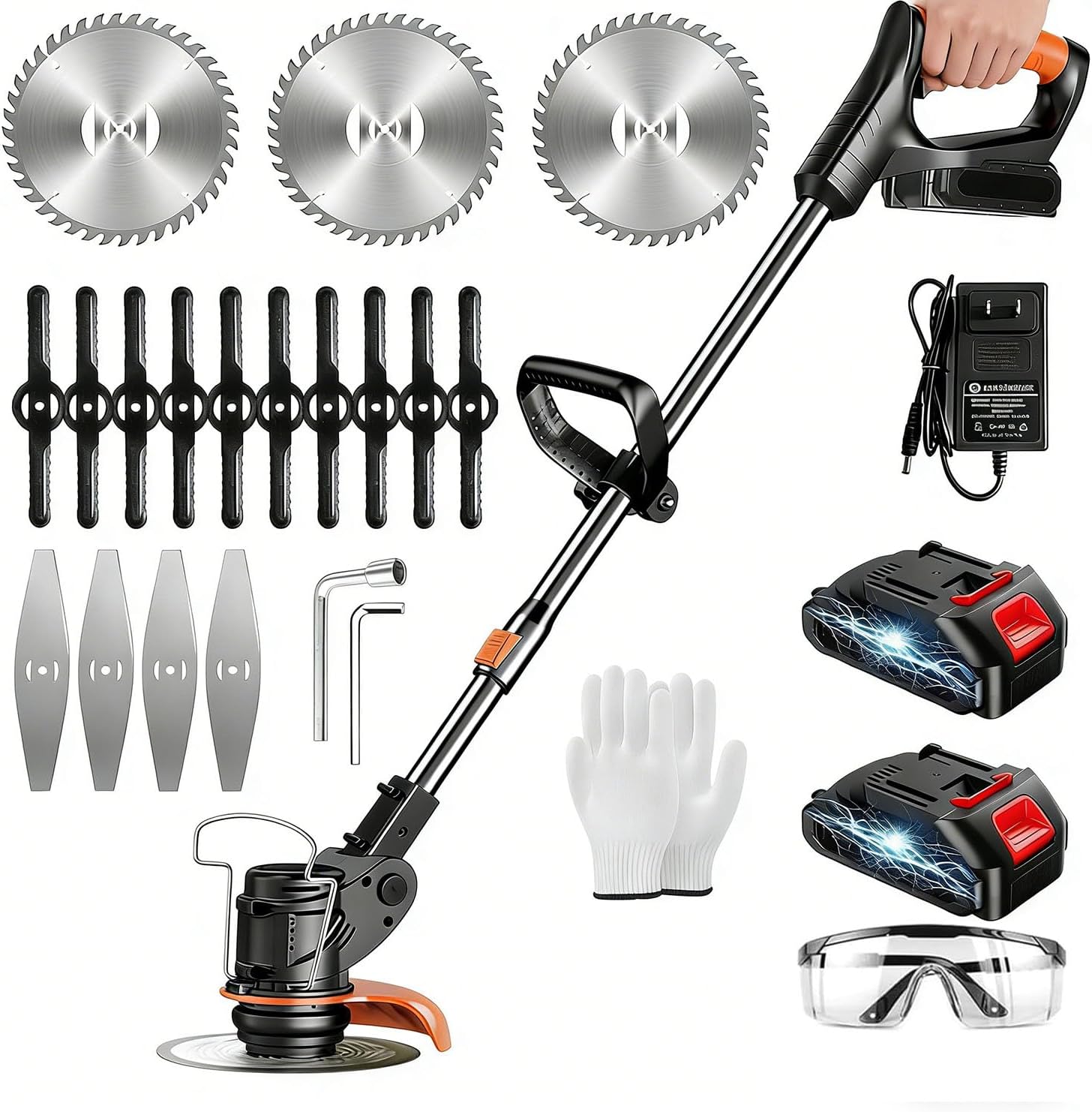 Electric Weed Wacker String Trimmer,21V Cordless Weed Eater Battery Powered,Brush Cutter with Adjustable Length,Eco Friendly Grass Cutter Edger for Yard Garden Clearing (Black)