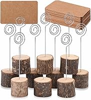 Toncoo 10pcs Rustic Wood Place Card Holders with Swirl Wire & 20 Kraft Cards - Wedding Party Table Number Stands