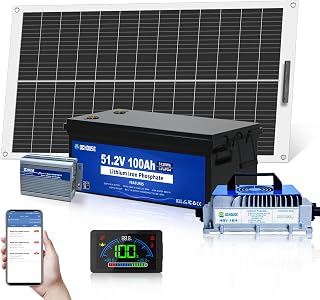 DC HOUSE 48V Golf Cart Solar System: 130W Flexible Solar Panel + 48V 100Ah LiFePO4 Battery 5120Wh + 300W MPPT Controller, 520Wh/Day, 200A BMS,99% Charging Efficiency