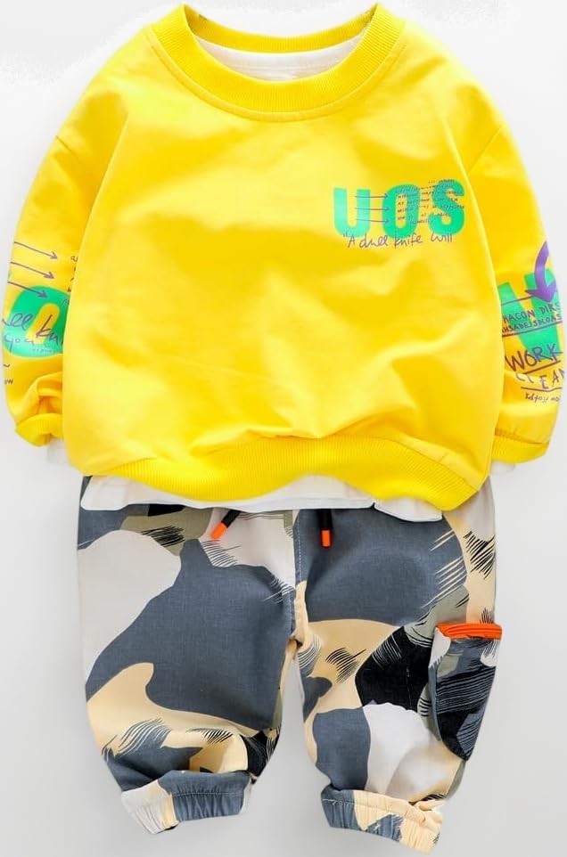 Boy's Cotton Full Sleeves Sweatshirt with Pant set in Yellow Color Set For Baby Boys