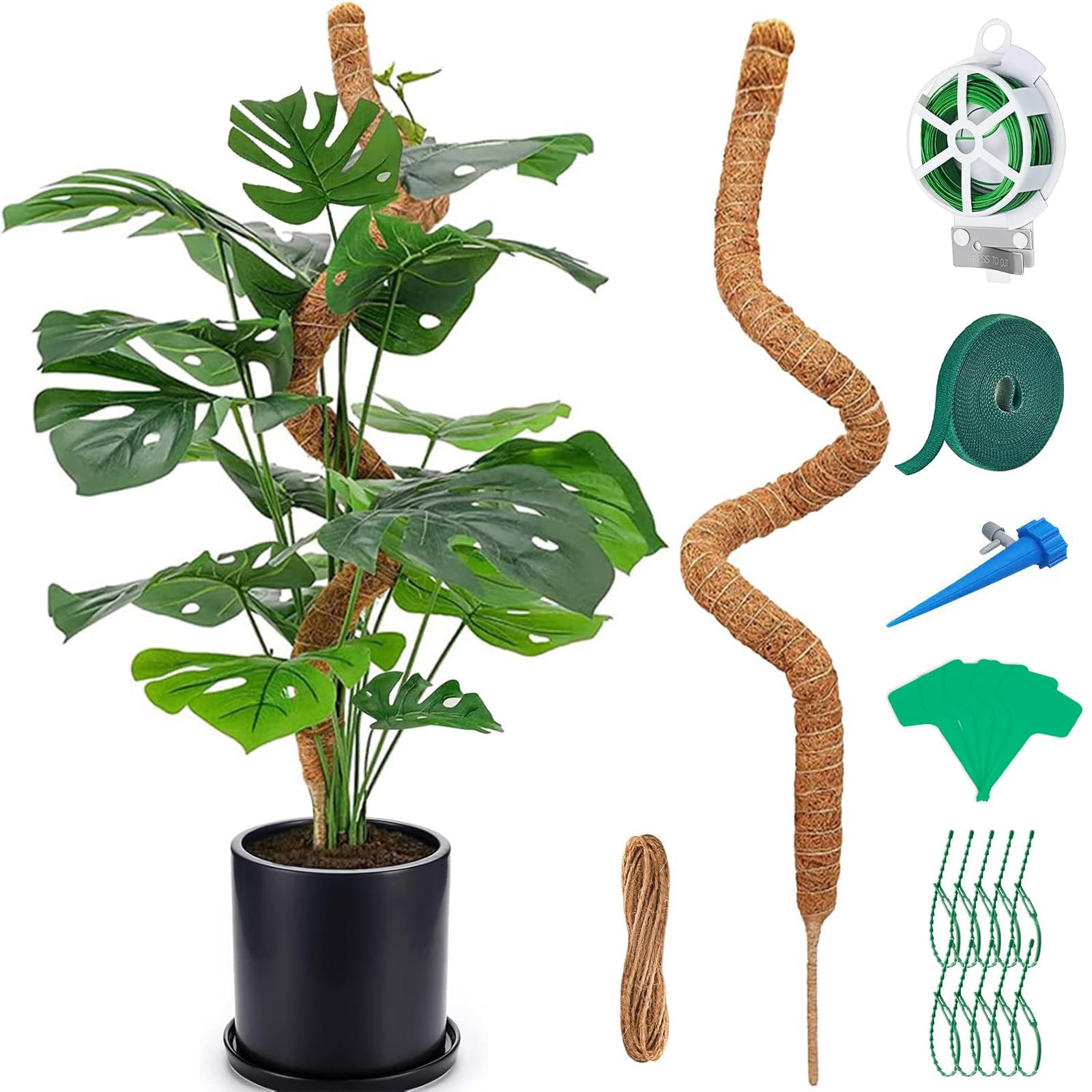 Tutor Monstera para Plantas Trepadoras 125cm - Soporte Plegable de Fibra de Coco, Palo de Tótem Apilable con Musgo Artificial para Enredaderas, Estacas de Coco Natural