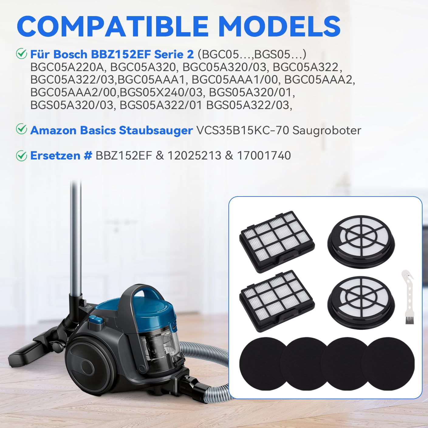 Filtri per aspirapolvere Bosch Serie 2 BGC05A220A-BGC05A320-BGC05A322-BGC05AAA1-BGS05A221-BGS05A22-BGS05AAA2/01-BGS05A220/02 12 pezzi
