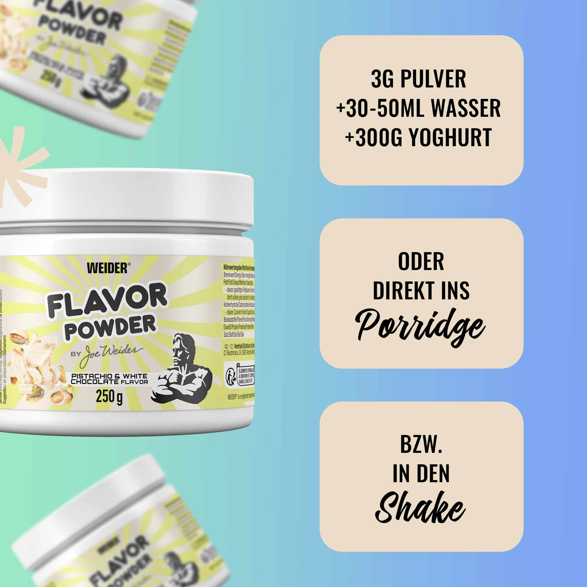 WEIDER Aroma in polvere Aroma in polvere senza zucchero per aromatizzare e dolcificare quark, yogurt o proteine ​​in polvere, adatto anche per cuocere al forno, pistacchio, 250g