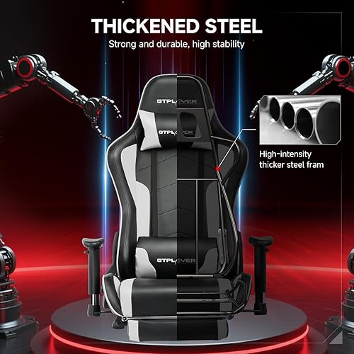 Miniatura 8 de GTPLAYER Silla de juegos con altavoces Bluetooth y reposapiés, silla ergonómica para jugadores con respaldo reclinable, reposabrazos 3D, altura de