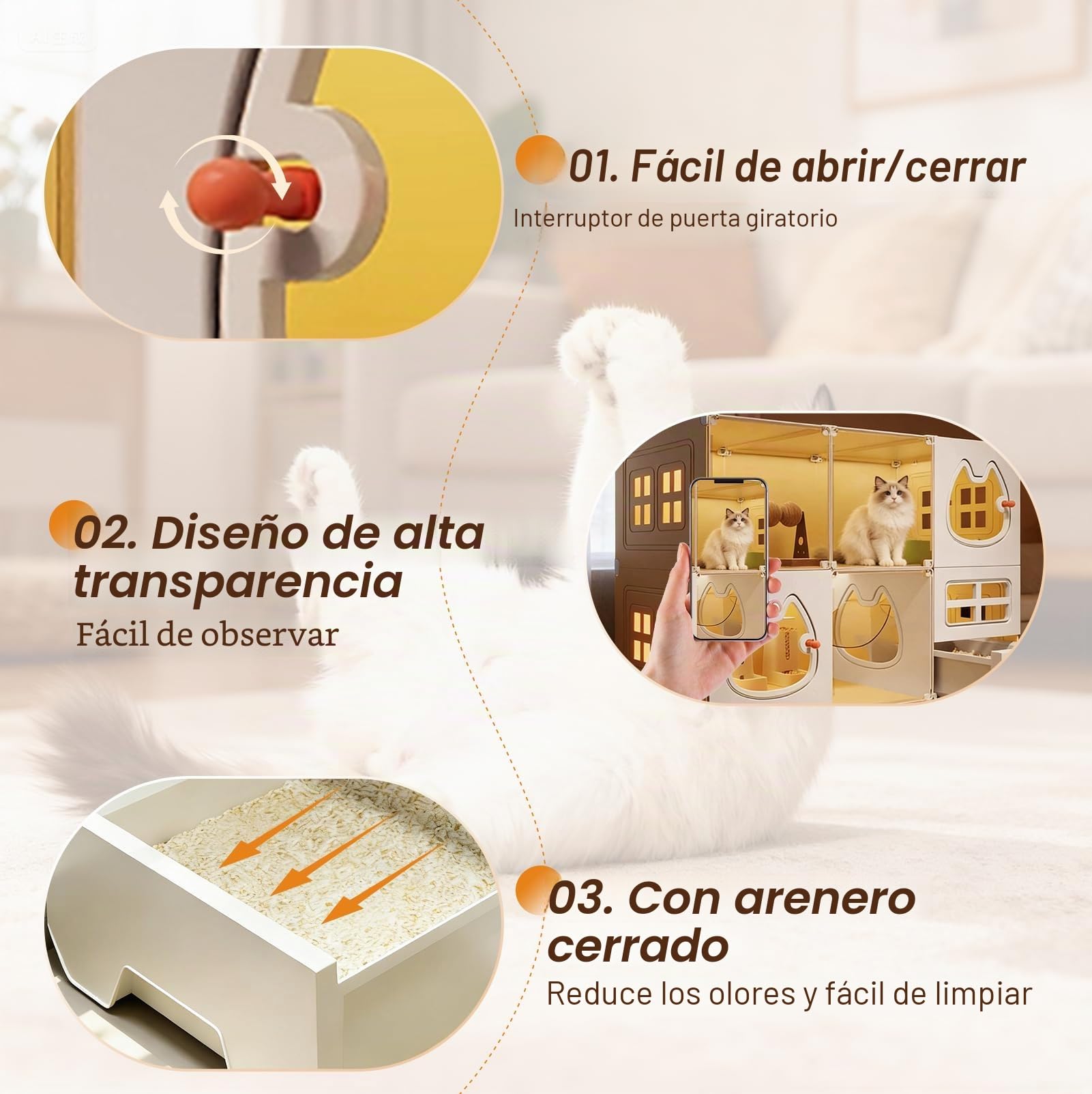 Jaulas para Gatos de 2 Niveles para Interiores Grandes con Inodoro para Gatos, Jaula para Gatos Grande, Paneles de Valla de Jaula para Gatos, Corral de Juegos DIY para Gatos, Recinto para Gatos en