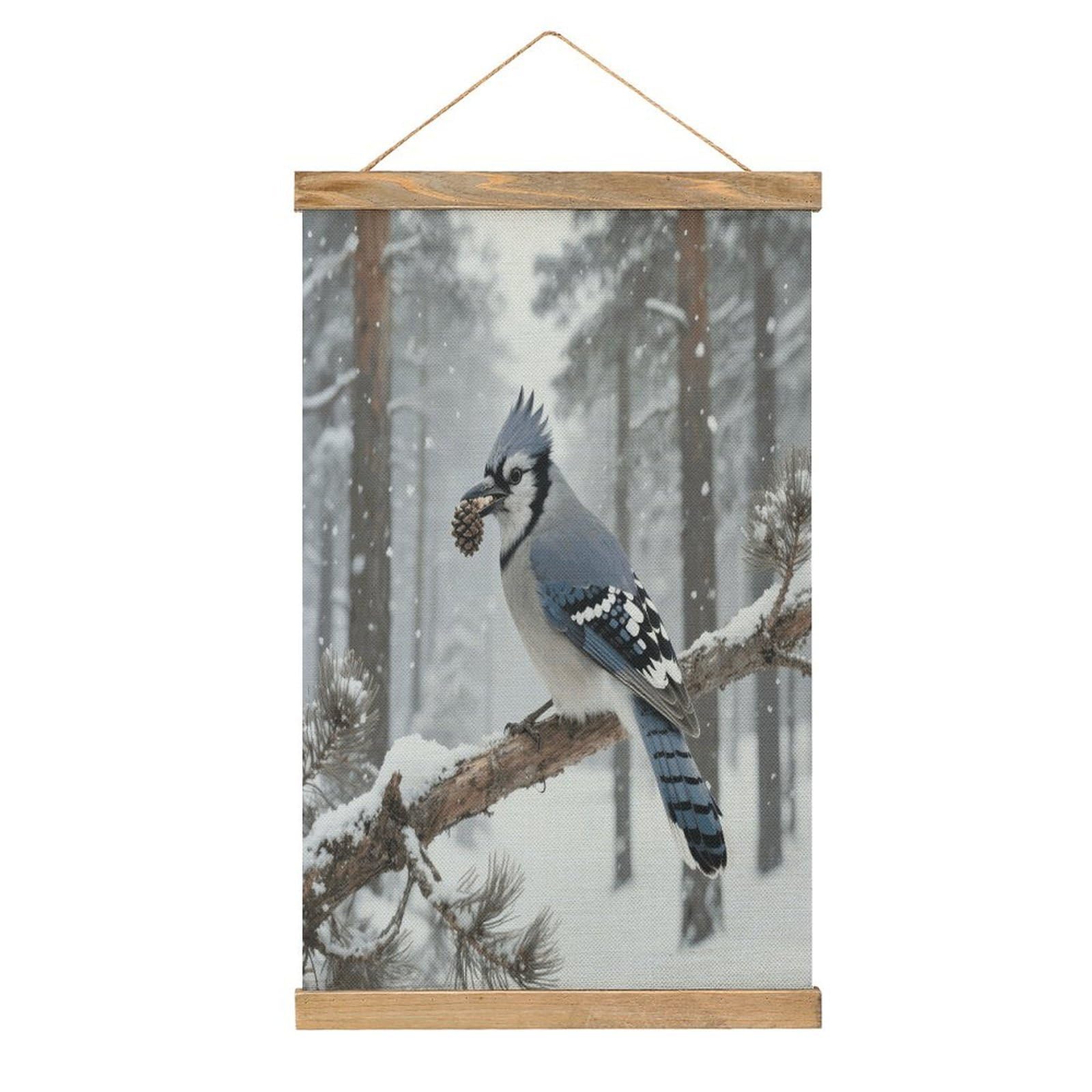 VstaDank Birds on The Tree Hanging Poster with Wooden Frame Modern Linen Hanging Painting Retro Style Wall Decor Art Painting for Living Room,Bedroom Decor Poster Frame 20.4x13.1inch