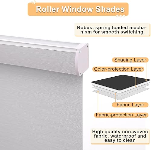 Miniatura 4 de Persianas enrollables para ventanas, sin cordones, opacas de tamaño personalizado, para cocina, oficina y dormitorio (gris)