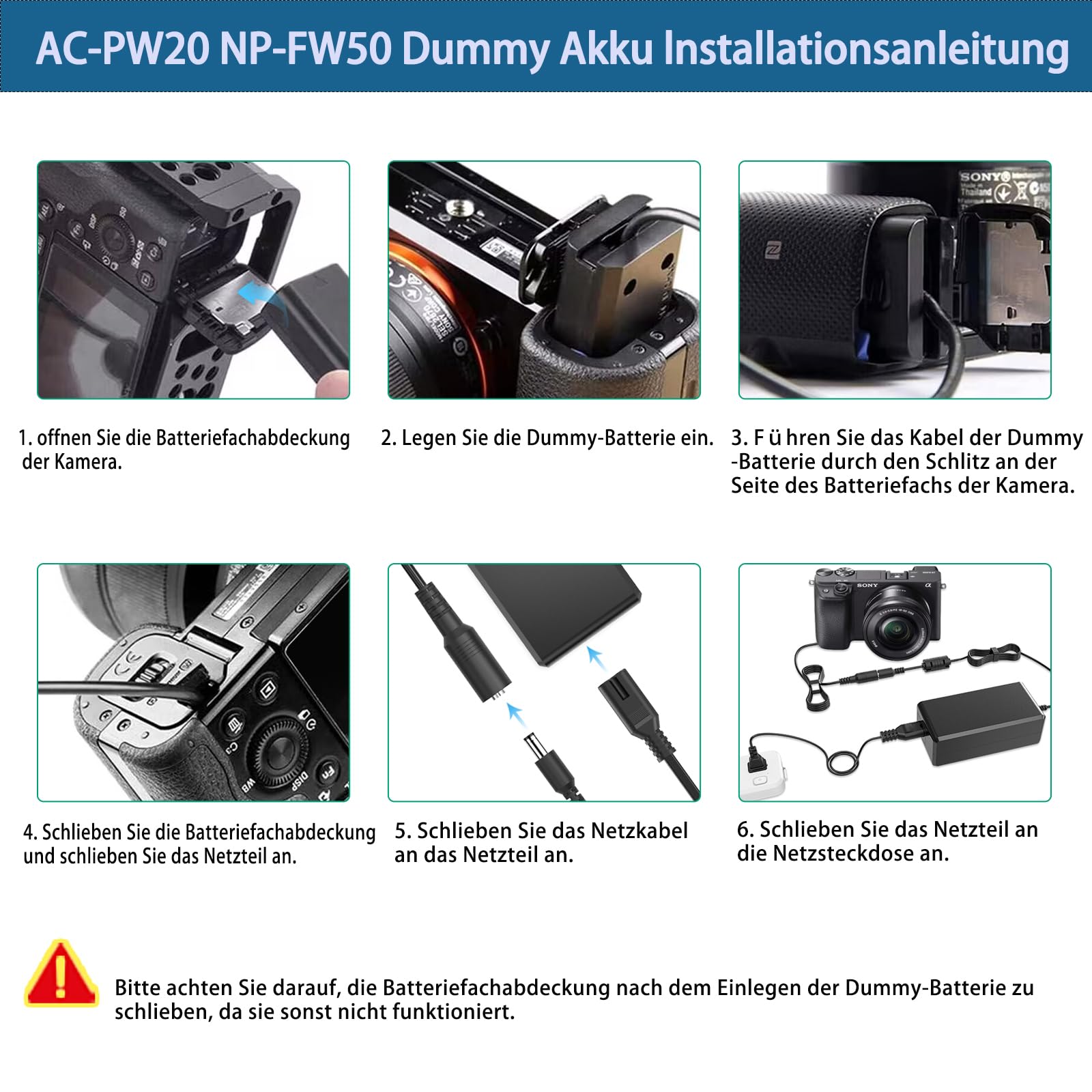 Dummy Akku NP-FW50 AC-PW20 Netzteil für Sony ZV-E10 Kit