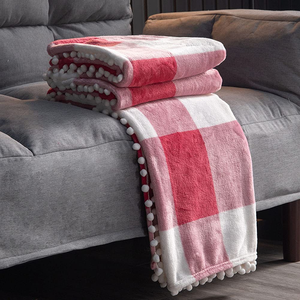 Pogrubiony pled frędzel miękki pluszowy koc kula sofa kołdra ciepły flanelowy koc polarowy lekki przytulny koc na łóżko miękki koc narzuta na kanapę narzuta na łóżko, kanapę, samochód redSL 168 * 230 cm