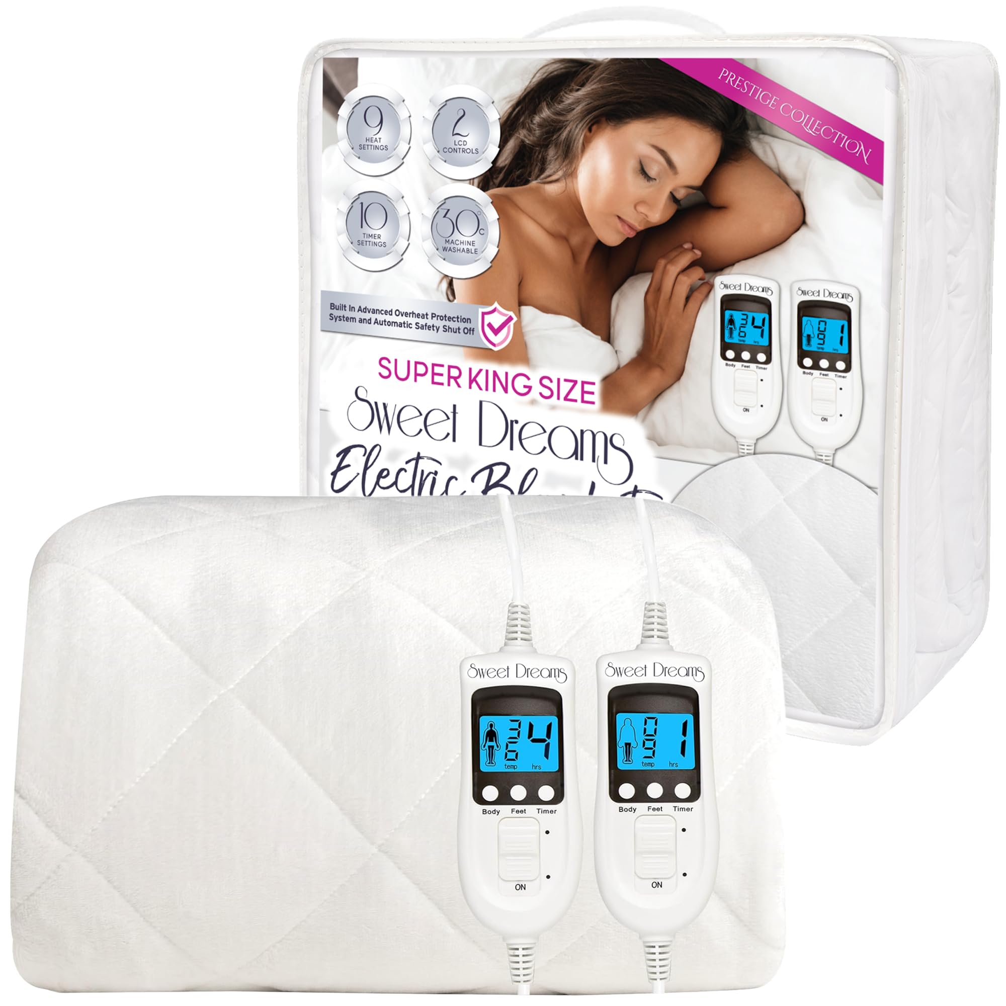 Sweet Dreams Electric Blanket Superking Bed Size 203 x 182 x 40cm, Plush Fleece Quilted, F...