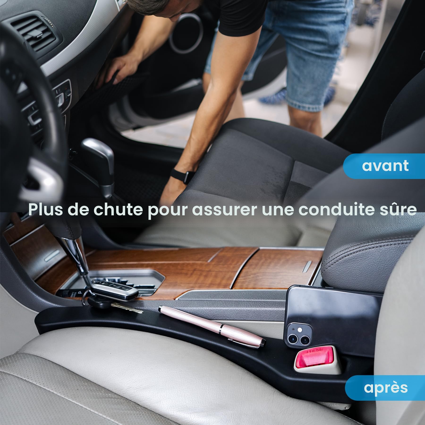 Ahlsen Lot De 2 Coussins De Remplissage D'espace De Siège De Voiture Universels Pour Combler Lecart Entre Le Siege Et La Console Empeche Les Objets De Tomber 83950875