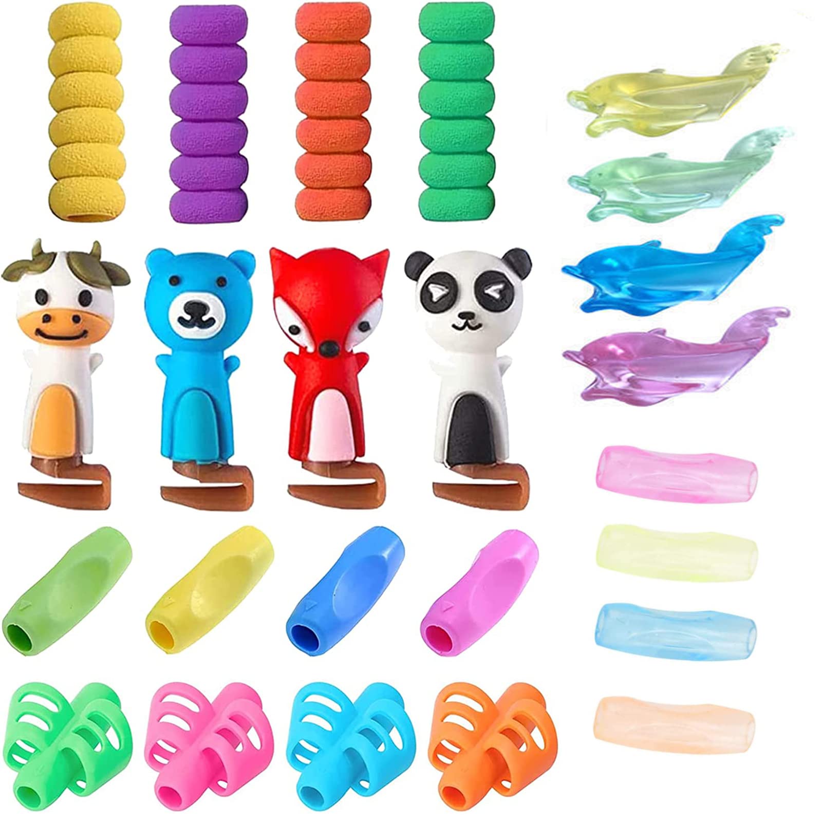 GYTFOG 20 PCS Pencil Grips for Children Handwriting 4pcs pen Cap Colourful Soft Silicone Corrector Writing Tool Pen Grips for Adults Fingers Relieving,Ergonomic Grip Posture Correction for Students
