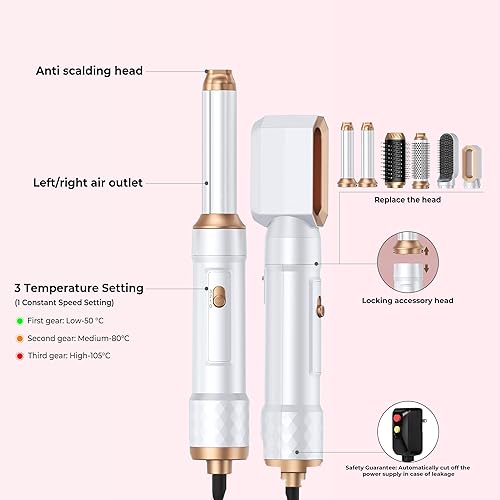 Miniatura 9 de Cepillo secador de pelo 8 en 1, estilizador profesional de aire caliente, secador de pelo iónico negativo de secado rápido