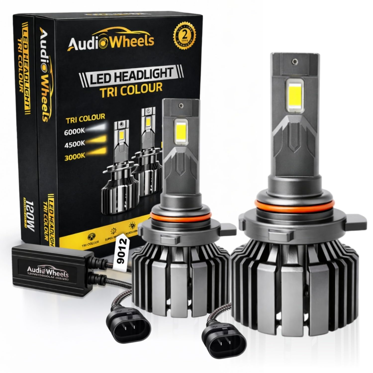 Audio Wheels 9012 LED Headlight Tri Colour, Single Beam 120W (15000LM) | 6000K/4300K/3000K | IP68 Waterproof Plug & Play Car Headlamp 12V/24V with Advanced Cooling | 2 Years Warranty-image-39