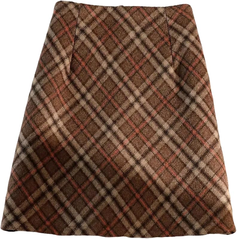 MakeMeChic Women's Plaid Skirt Elastic High Waisted A Line Short Skirts