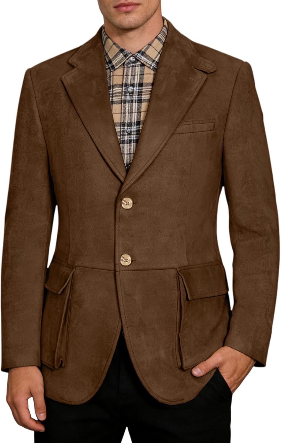Mens Suede Blazer Retro Sport Coat Two Buttons Western Casual Leather Jacket for Men Outdoor Business
