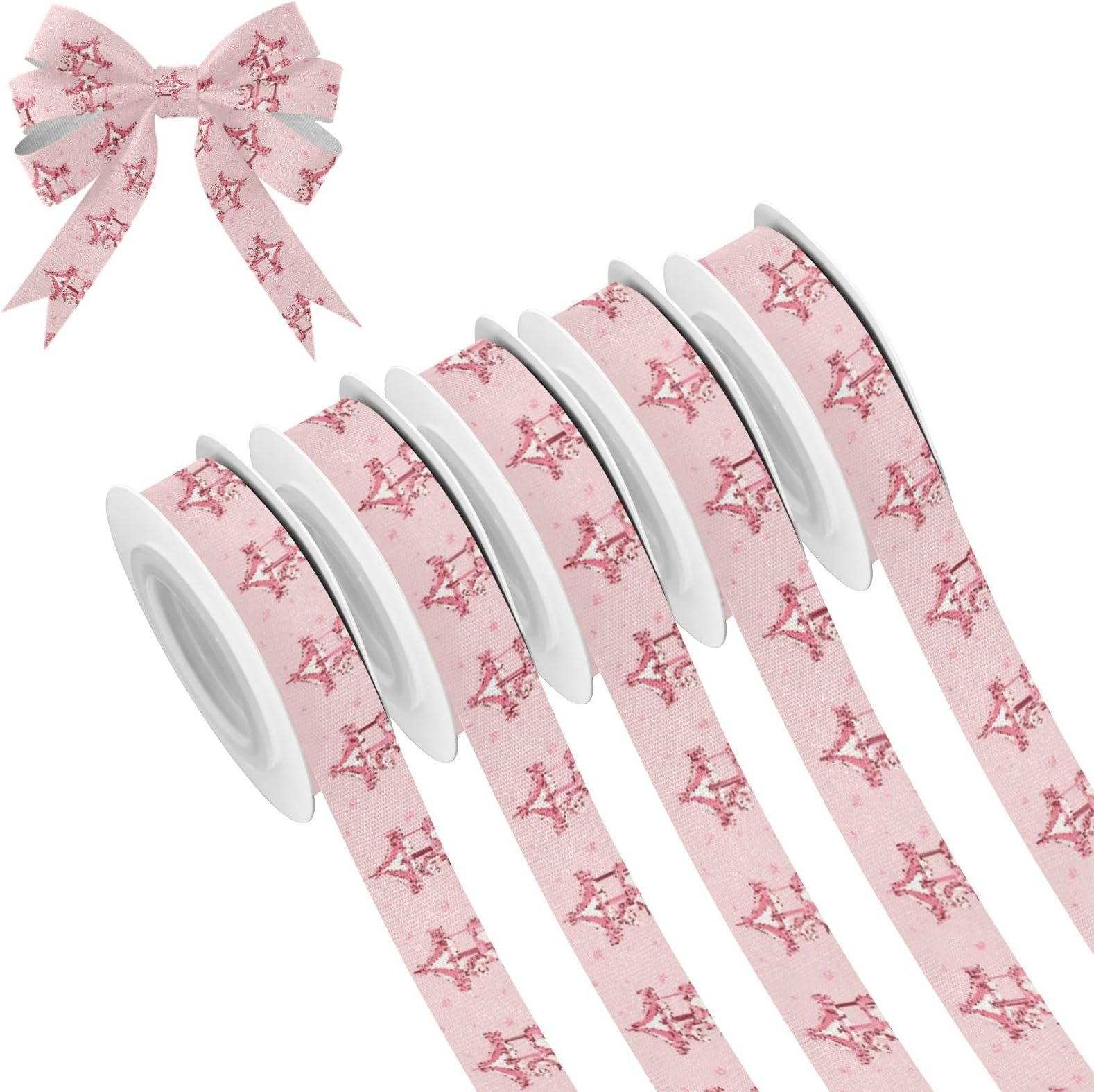 Pink Carousel Pattern Wired Ribbon 5 Rolls 25 Yards Satin Ribbon for Baby Bridal Shower Party Nursery Decor Wedding Christmas Gift Wrapping Hair Bows
