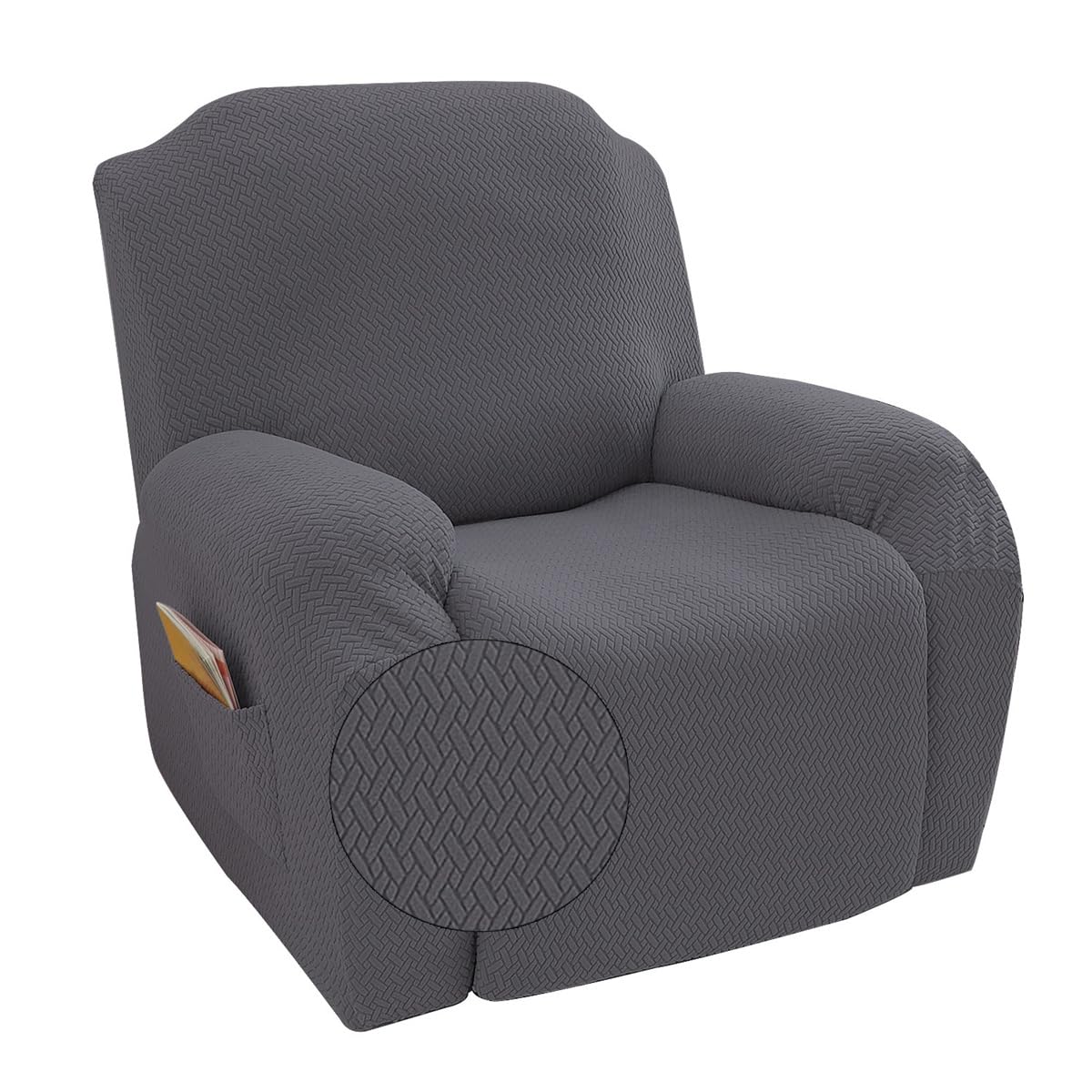 FANSU Recliner Chair Covers for Electric Chair 1 Seater, jacquard Stretch Recliner Chair Slipcover for Armchairs with Pockets, Sofa Covers Furniture Protector for Living Room (Dark gray,1 Seater)