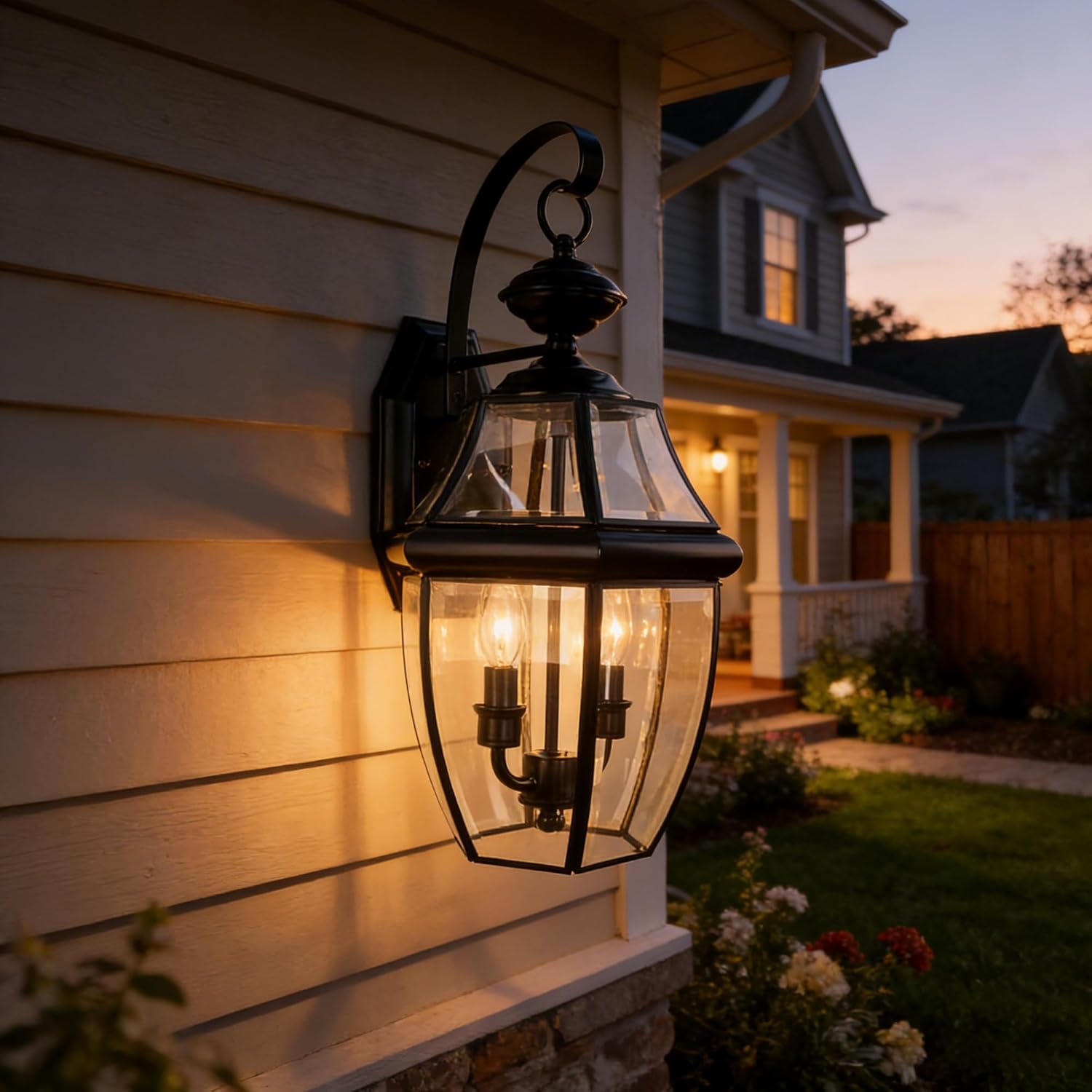Outdoor Wall Lights, 20inch Large Exterior Lighting Fixtures, 2 Light Waterproof Wall Sconce with Glass Shades, Aluminium Outside Lanterns for Porch Farmhouse Patio Doorway Yard (E12 Base Max 60W )