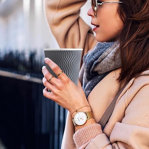 Miniatura 7 de Tazas de café de 12 onzas, paquete de 120 unidades, papel desechable de pared ondulada con aislamiento corrugado de 12 onzas, para bebidas calientes
