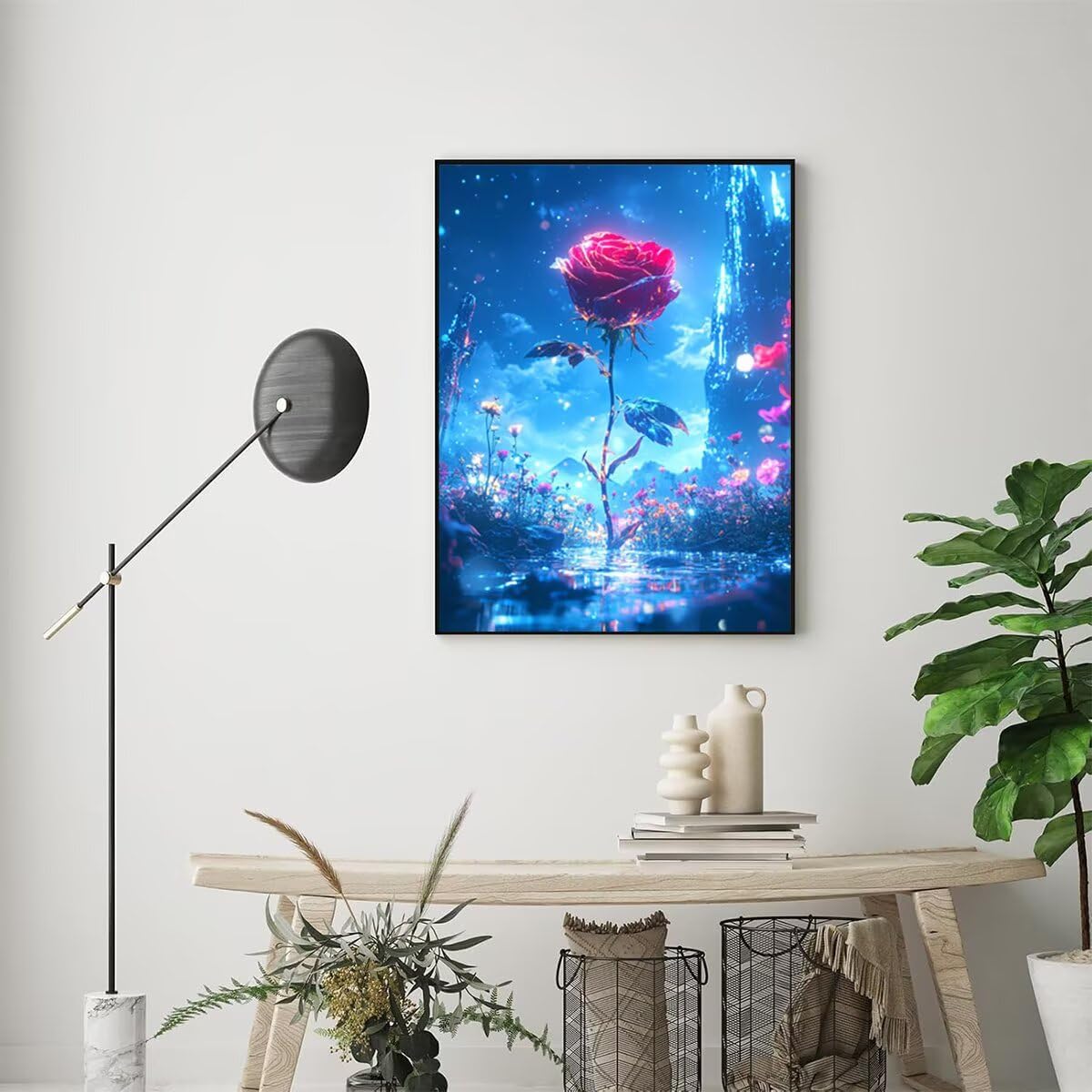 Dipingere con i Numeri Rosa, Paint by Numbers Adulti Fiore, Fai da te Creativi Adulti Quadri da Dipingere Numerati Kit per Decorazione Della Parete di Casa, Regalo 100x135 cm Senza Cornice VK-I