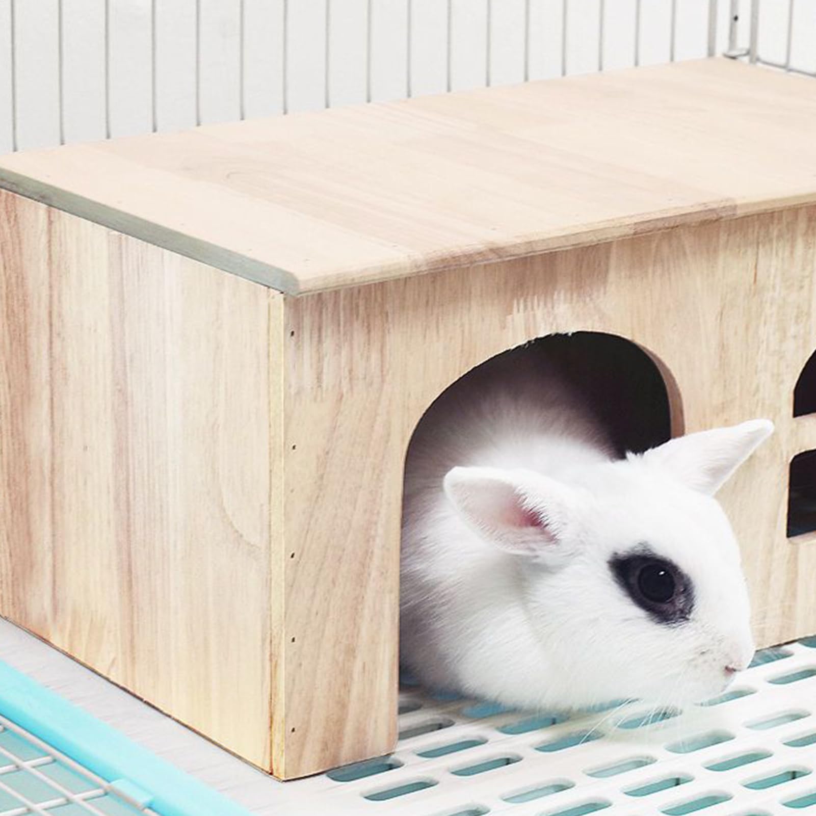 Casa per Conigli da Interni Gabbia in Legno con Finestra e Porta | Rifugio per Animali Piccoli Ventilato per Criceto Gerbillo Cincillà Riccio Furetto Riposo Nanna
