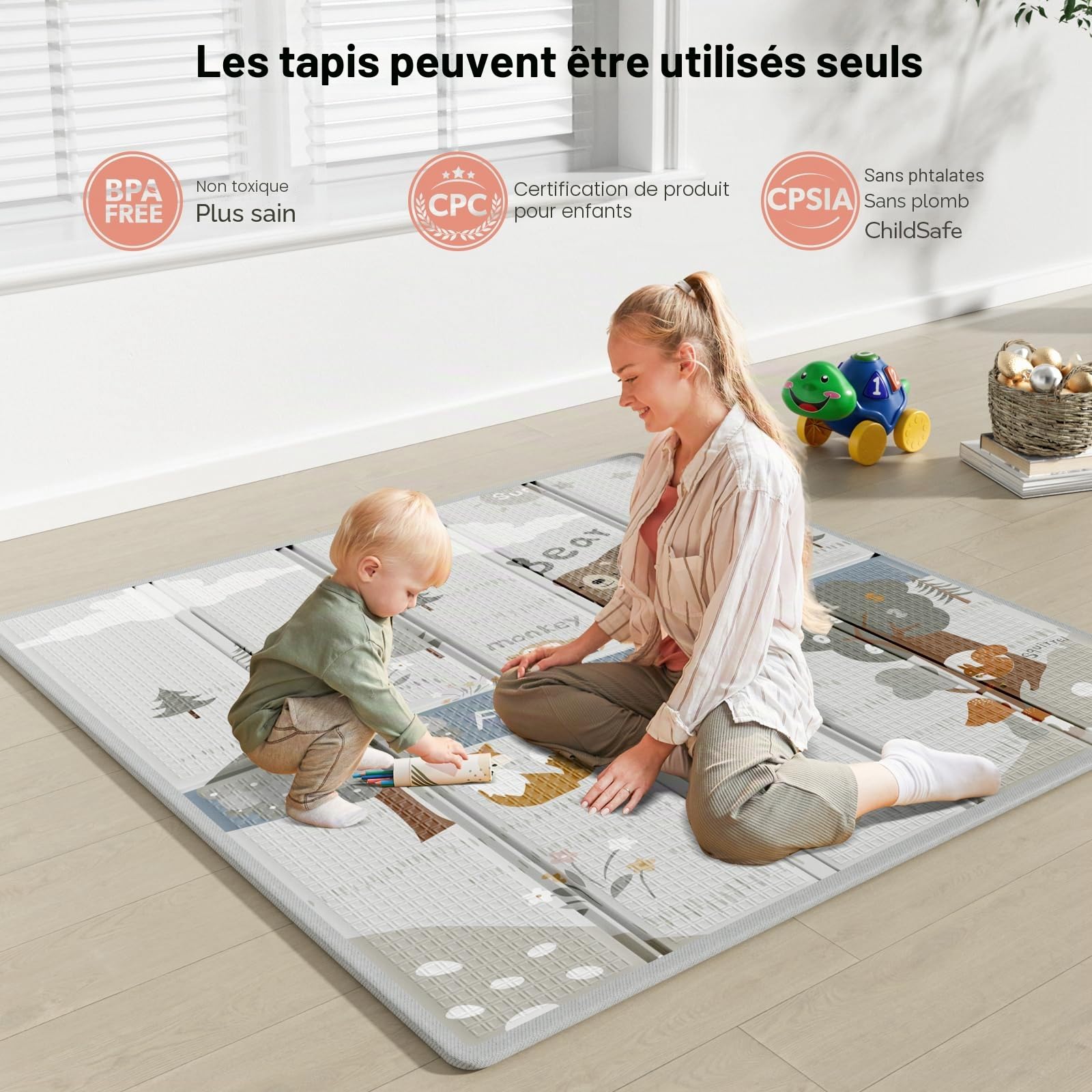 Julrring Parc Bébé 120x120 cm Avec Tapis Et Matelas Pour Maison | Parc bébé 120x120cm (tapis inclus), espace de jeu spacieux adapté à la maison, facile à nettoyer et à ranger