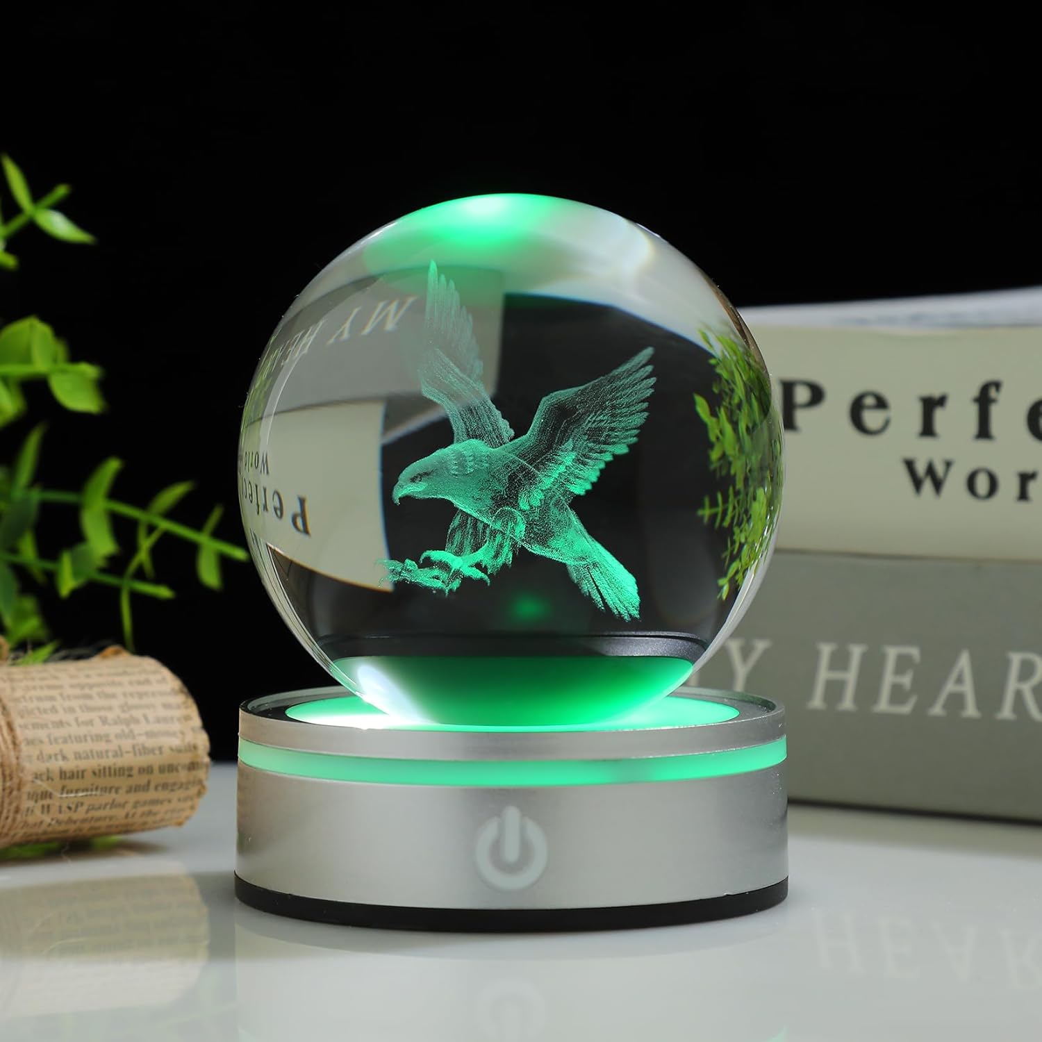 3D Eagle Crystal Ball 3.15 inch Night Light，Colorful Table Lamp of Laser Eagles Glass Home Decor，Presents for Fathers Mother Kids Boys Friends Birthday，Statue Stuff for Room Decorations