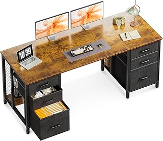 AODK パソコンデスク ゲーミングデスク 引き出し6杯付き 幅160cm 机 pcデスク 背面隠し収納スペース付き デスク 省スペース 在宅ワーク ゲーム 両袖机 書斎机 組立簡単 ビンテージ