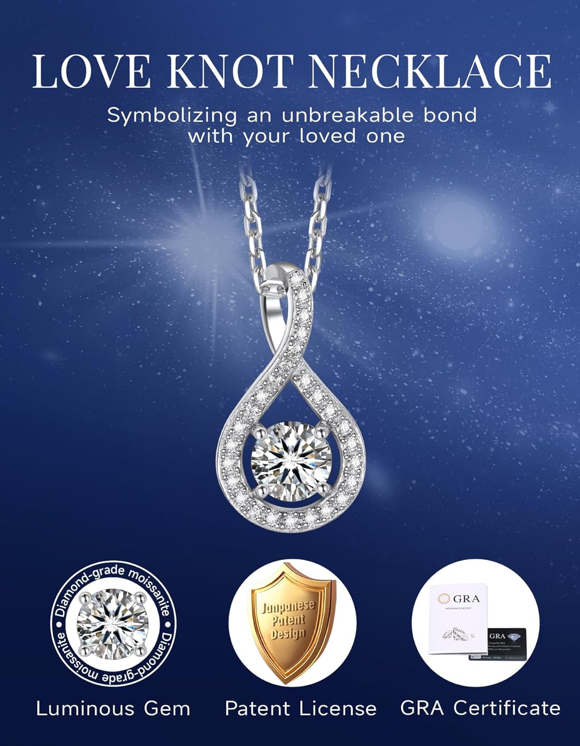 MomentWish Heart Necklace for Women, Jewelry Gifts for Her, D Color VVS1 Moissanite Necklace in 925 Sterling Silver, Infinity Pendent for Birthday Anniversary Mother's Day