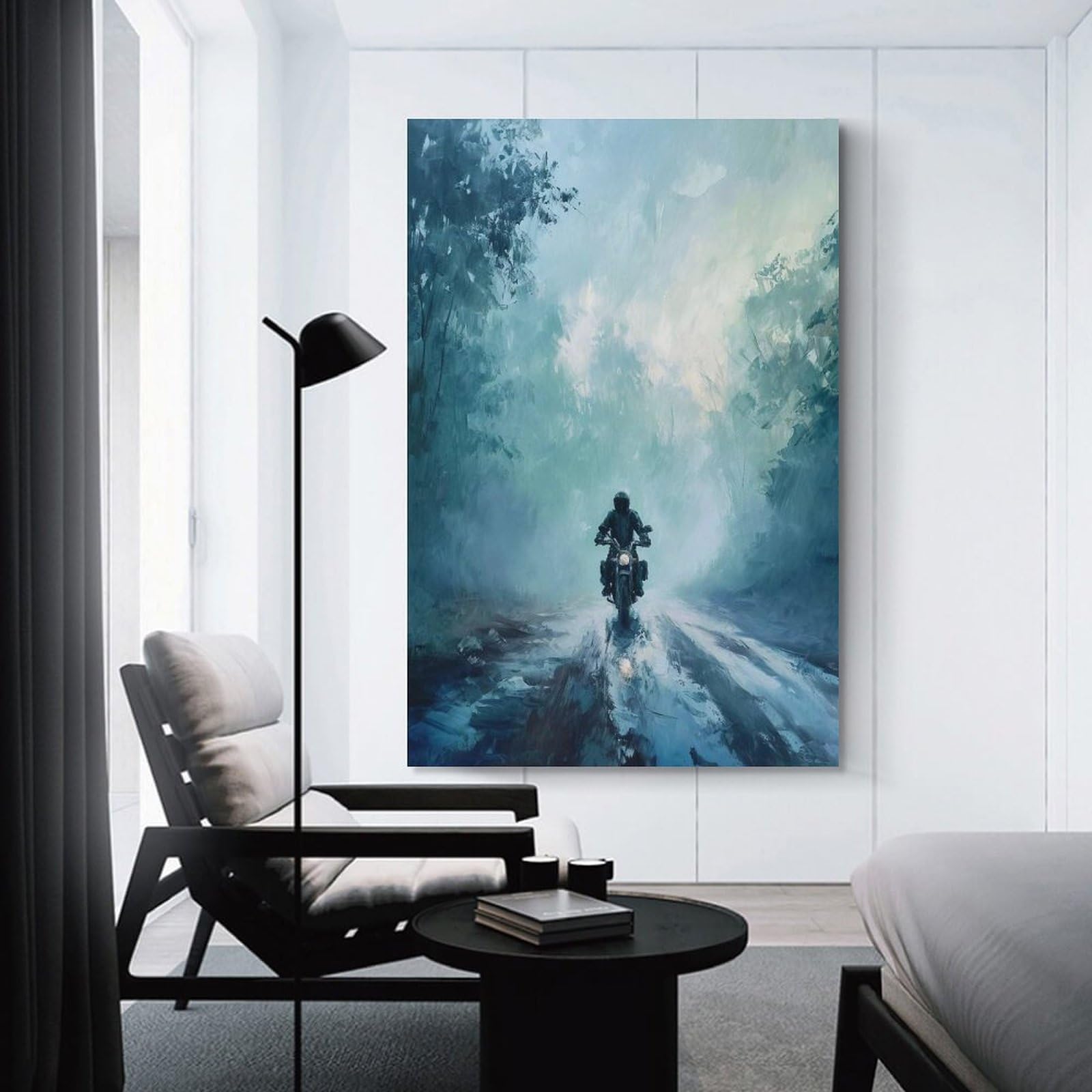 Junmoney Foggy Road Ride Hanging Wall Art 24x36inch(60x90cm), for Study, Office Or Focused Interiors, Wall Art That Adds Style to Work Areas