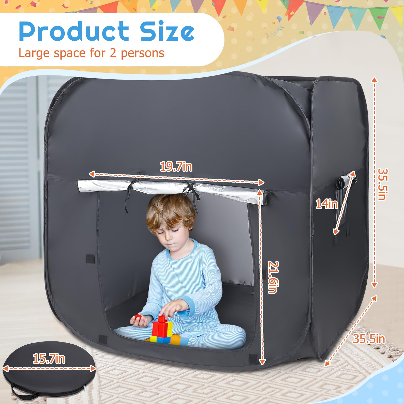 Sensory Tent, Calm Down Tent for Kids To Play and Relax Sensory Corner, Portable Pop Up Den - Image 4
