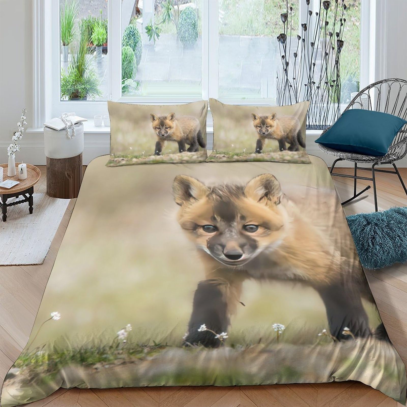 Ctjqhvkz Style-6 3D Printed Fox Forest Fitted Sheet Microfiber Soft Breathable Meadow Mattress Cover For Bedroom Guest Room Decor Single（135X200cm）