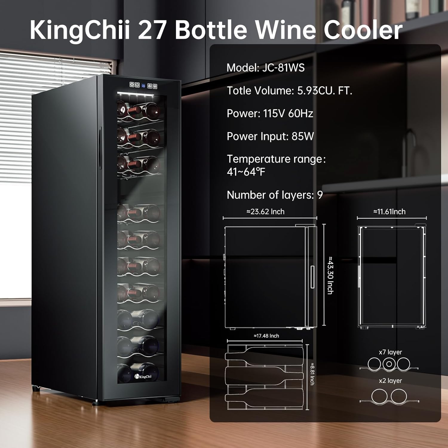 KingChii 27 Bottle Wine Cooler Dimensions