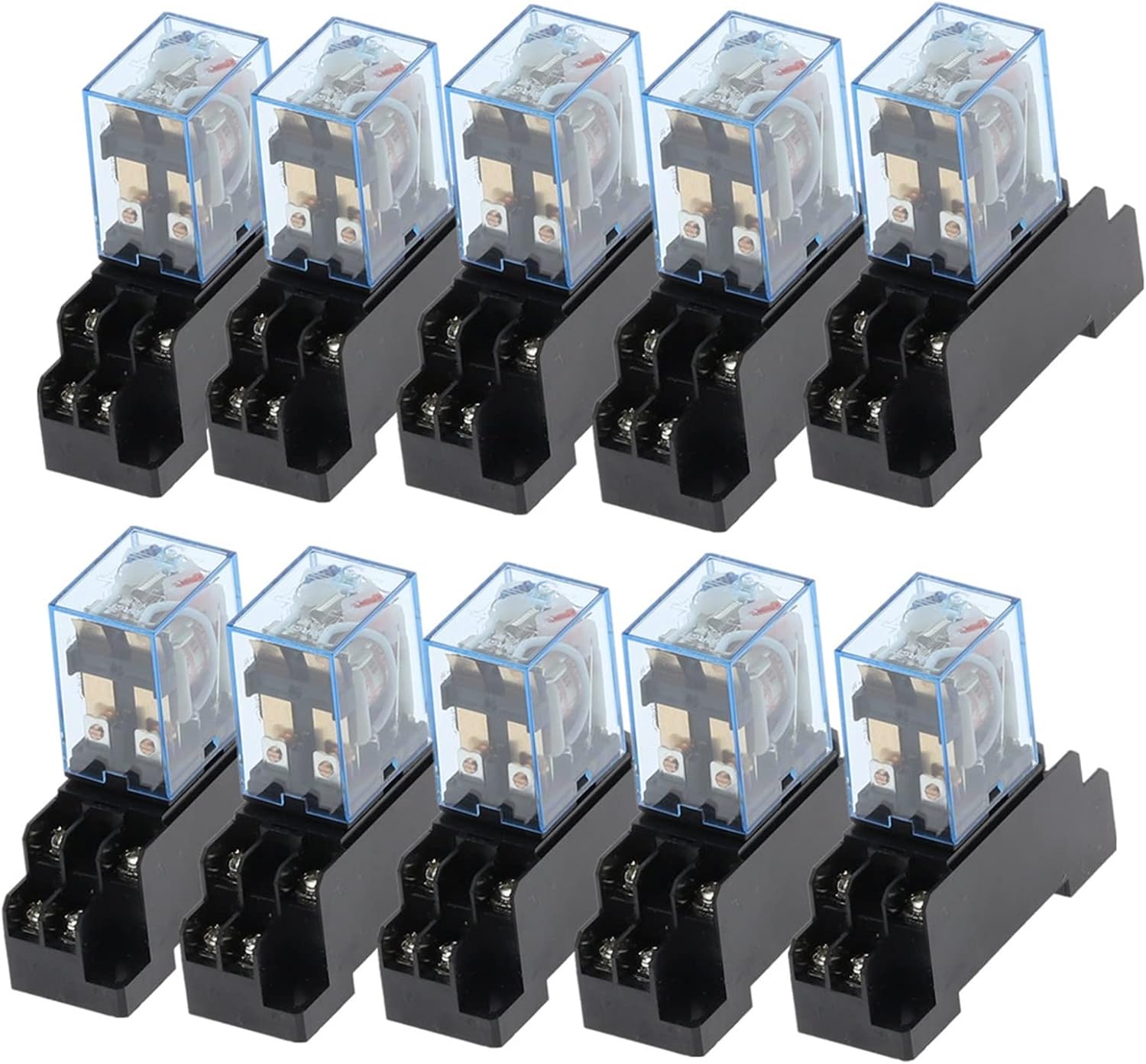 10set 12V 24V DC 110V 220V 380V AC Coil Power Relay DPDT 8 Pin HH62P JQX-13F with Socket Base OK(DC 12V)