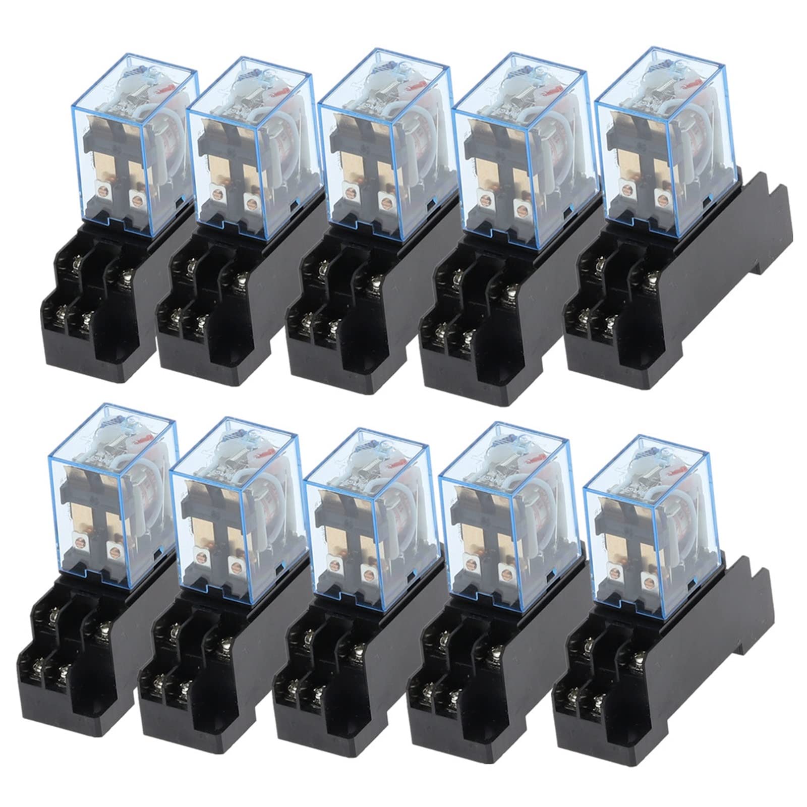Zestaw 10 przekaźników mocy cewki 12 V 24 V DC 110 V 220 V 380 V AC DPDT 8-pinowy HH62P, JQX-13F z podstawą gniazda wtykowego Ok(AC 36V)