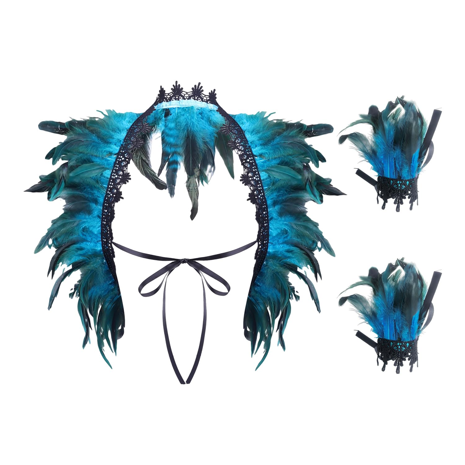 1 Feather Lace Shawl And 1 Pair Of Feather Wristbands, Dance Dressing Clothing, Ele Accessories, Retro Accessories