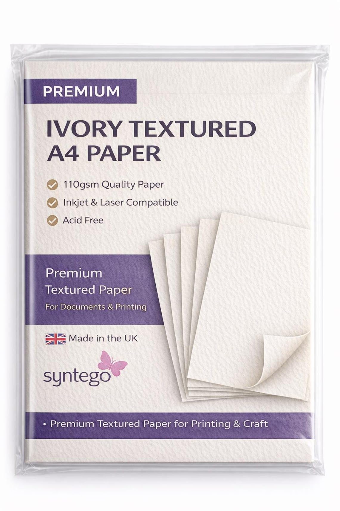 Syntego Ivory Textured Paper A4 110gsm – Premium Textured Cardstock for Invitations, Certificates, Restaurant Menus & Craft Printing – Inkjet & Laser Printer Compatible