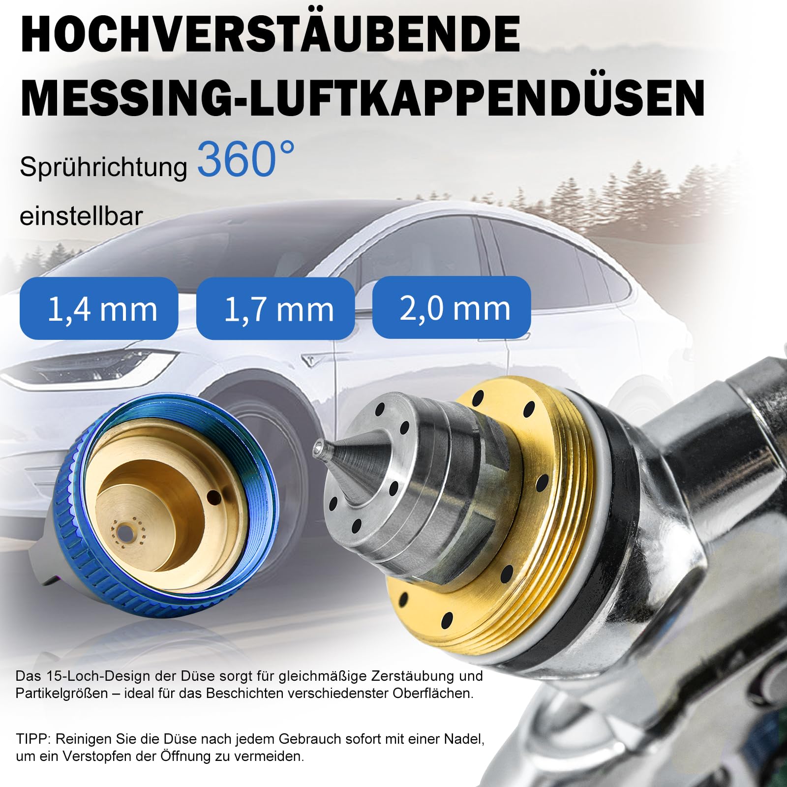 HVLP Fließbecher Lackierpistole Spritzpistole, Premium-Kit mit 1,4/1,7/2,0 mm Düsen & Luftdruckregler, 10x 650ML Mischbecher Farbsprühgerät für Automobilbereich