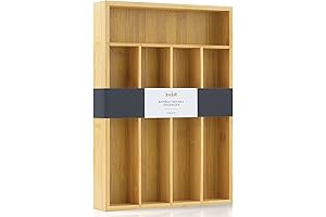 JoyJolt Bamboo 5-Compartment Drawer Organizer Tray: Declutter Your Junk Drawer and Kitchen Utensils